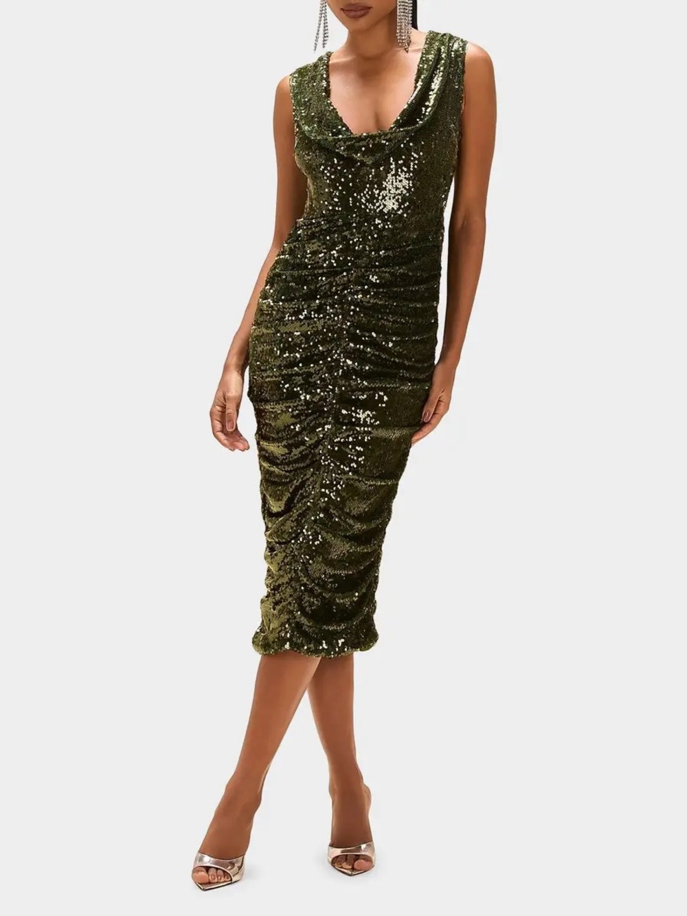 PatBO BOSSA SEQUIN PLUNGE MIDI DRESS